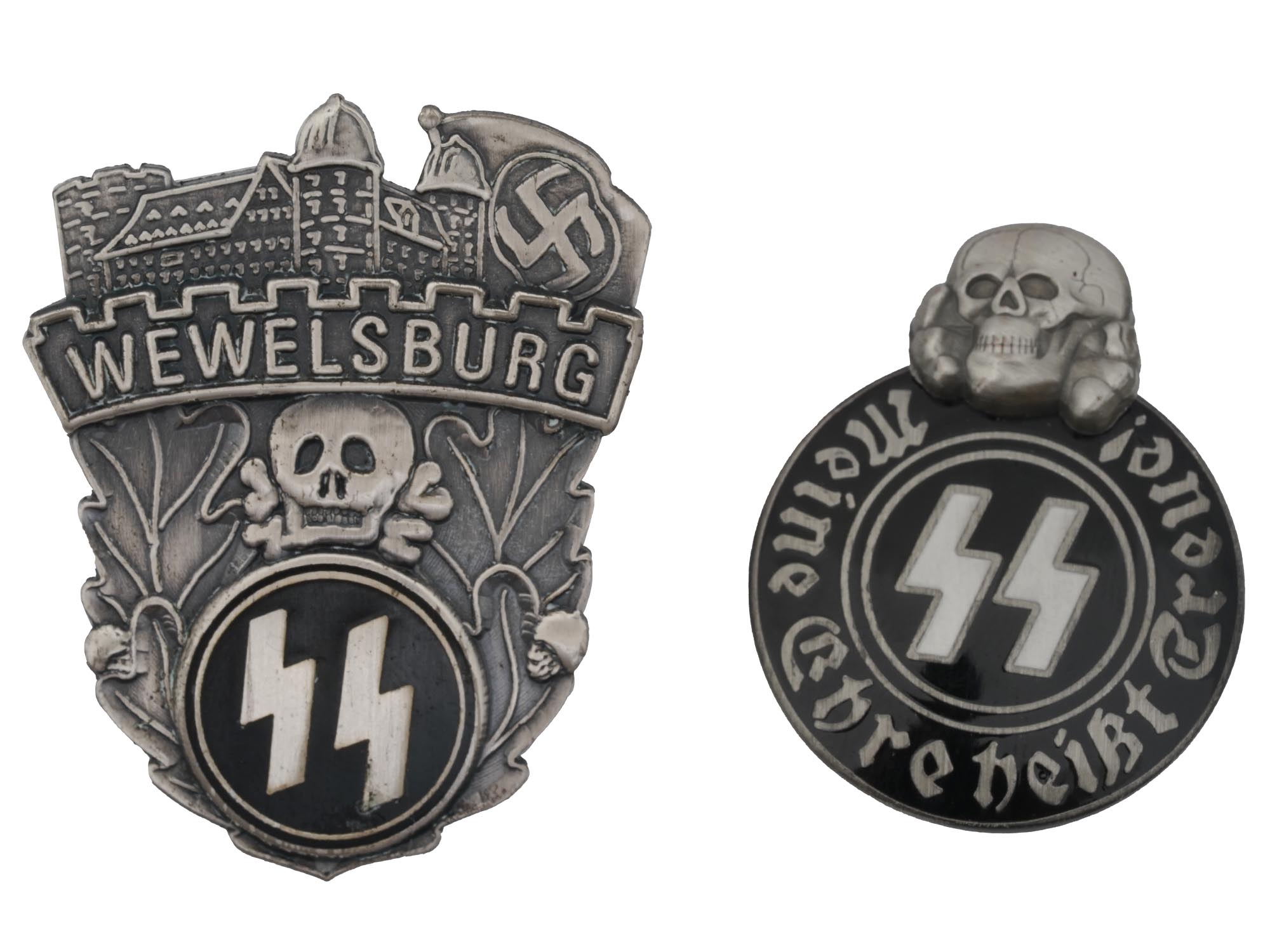 TWO NAZI GERMAN WWII WAFFEN SS ENAMELED BADGES PIC-0